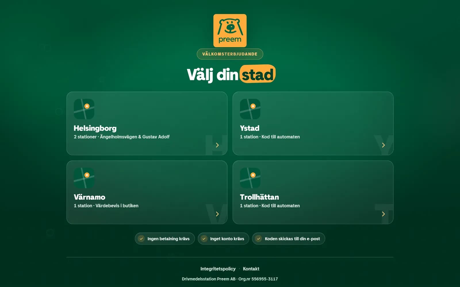 Drivmedelsstation Preem — Landing page + web app